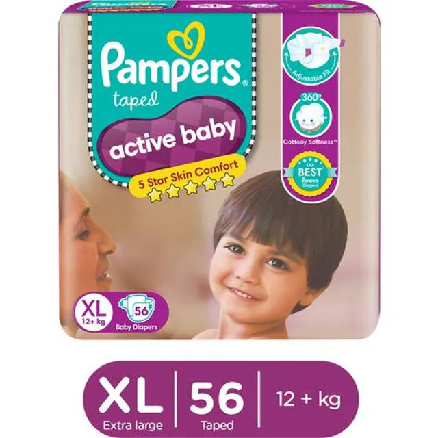 Stier tarwe Bukken Pampers Active Baby Taped Style Diapers - Size XL (12+ Kgs) 56 Pcs – The  Moms Darling Baby Shop