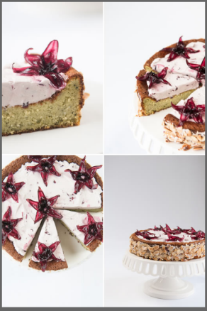 Matcha White Chocolate Cake With Wild Hibiscus Cream.