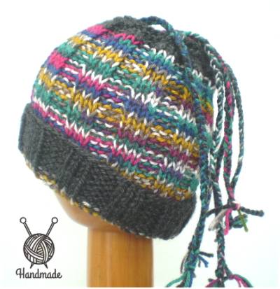 Dreadz Ribbed Open Top Dreadfall Dreadlock Beanie Hat (Grey Multi) (DR_27)