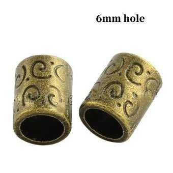 Dreadz Bronze Scroll Pattern Dreadlock Hair Beads (6mm Hole) x 2 Beads