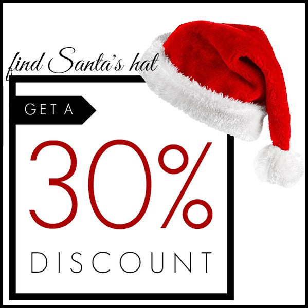 Image promoting finding a graphic of Santa's hat granting the finder a 30% discount