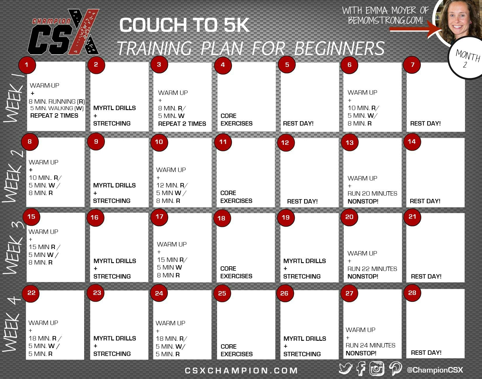 Couch to 5K Training Plan - Month 2 - Calendar Image