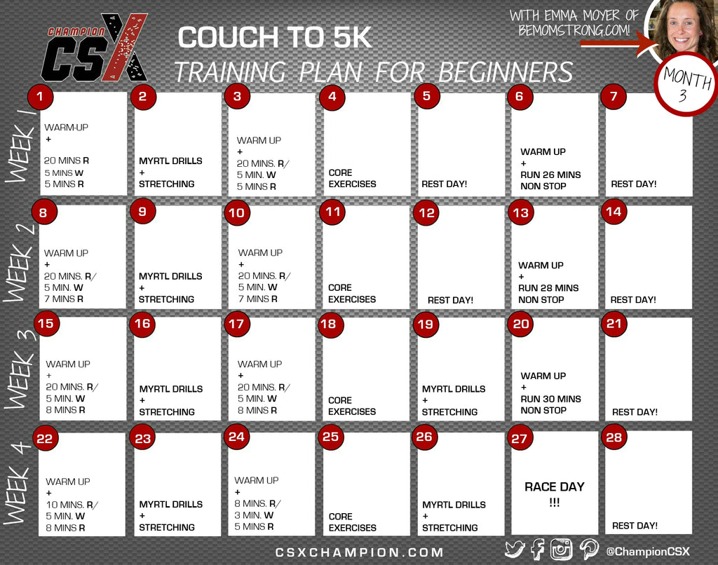 Couch to 5K Training Plan - Month 3 - Calendar Image