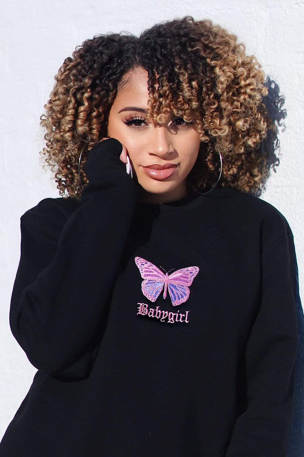 Lisette 'BABY GIRL' Embroidered Butterfly Black Crewneck – Fanjoy