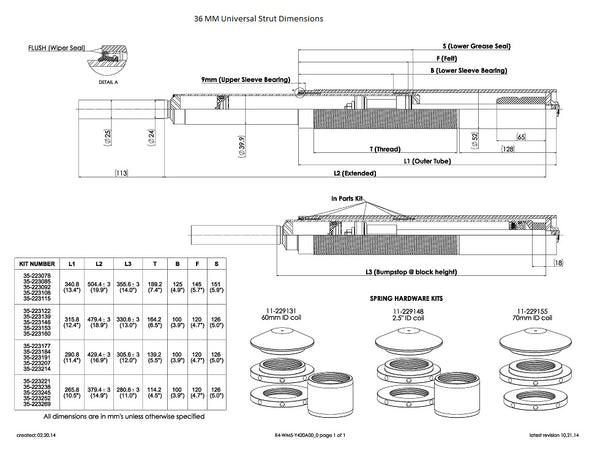 Bilstein 36mm Universal Strut Dimensions