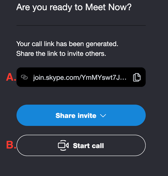 Share invite start call