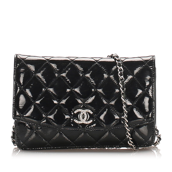 Black Chanel CC Timeless Patent Leather Wallet on Chain – Designer Revival