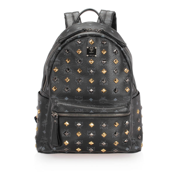 RvceShops Revival, Black MCM Quilted Studded Visetos Leather Backpack