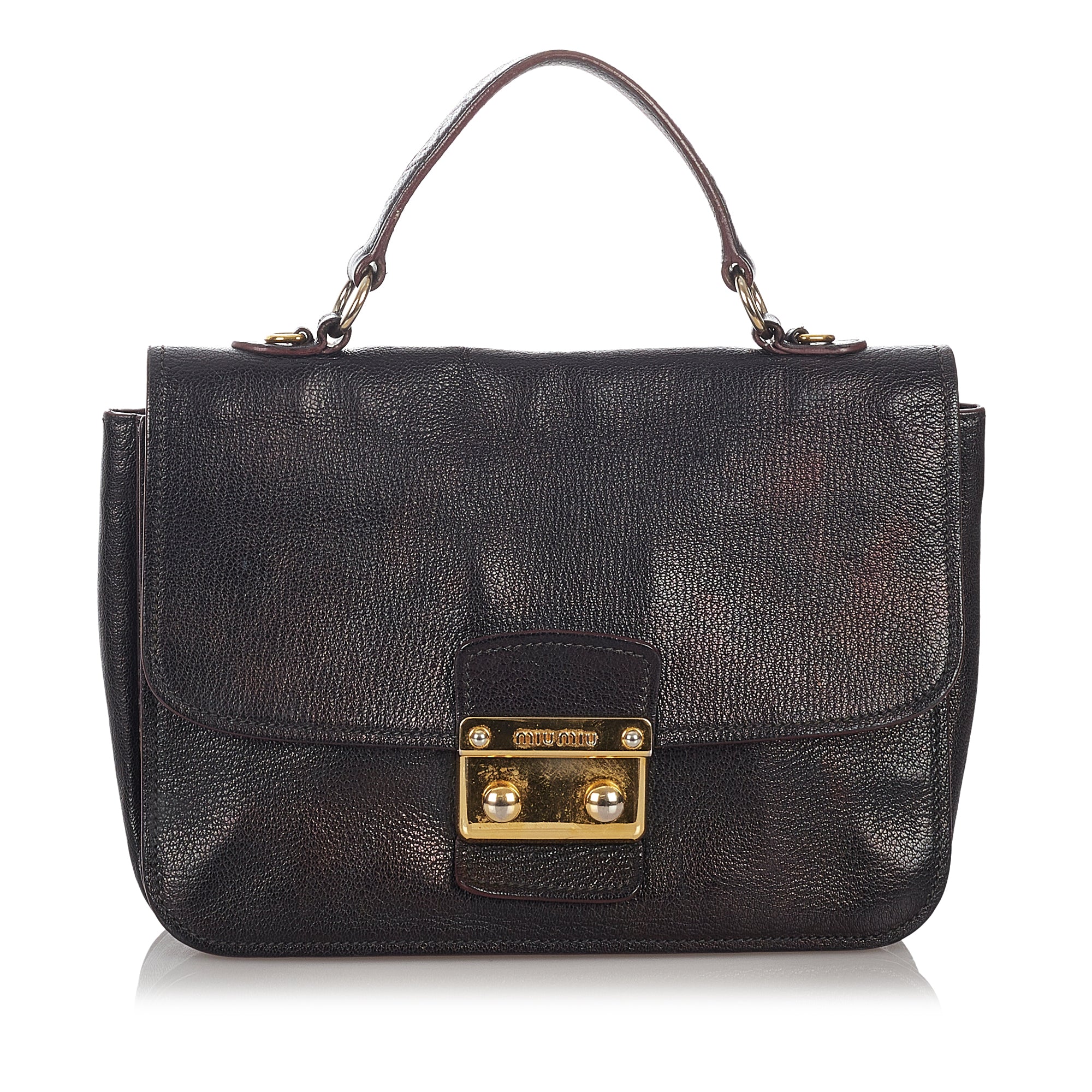 Miu Miu Black Leather Double Pocket Boston Bag Miu Miu