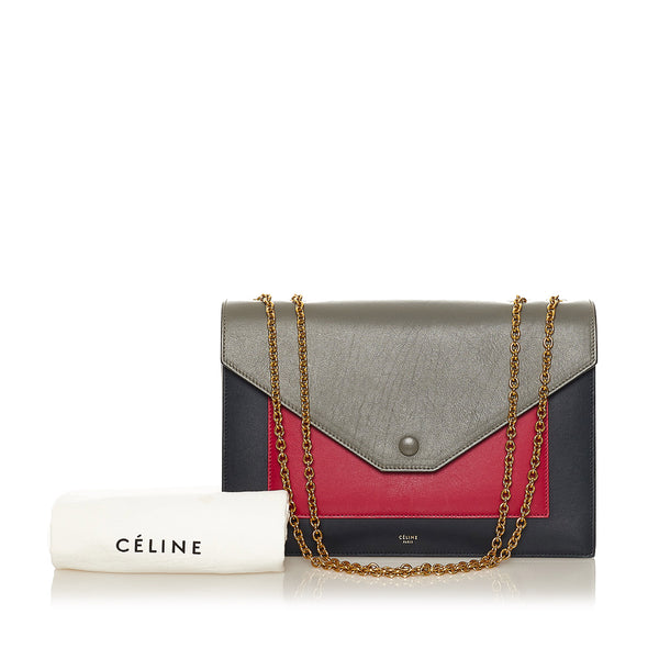 Celine Pocket Envelope Leather Shoulder Bag Multicolor