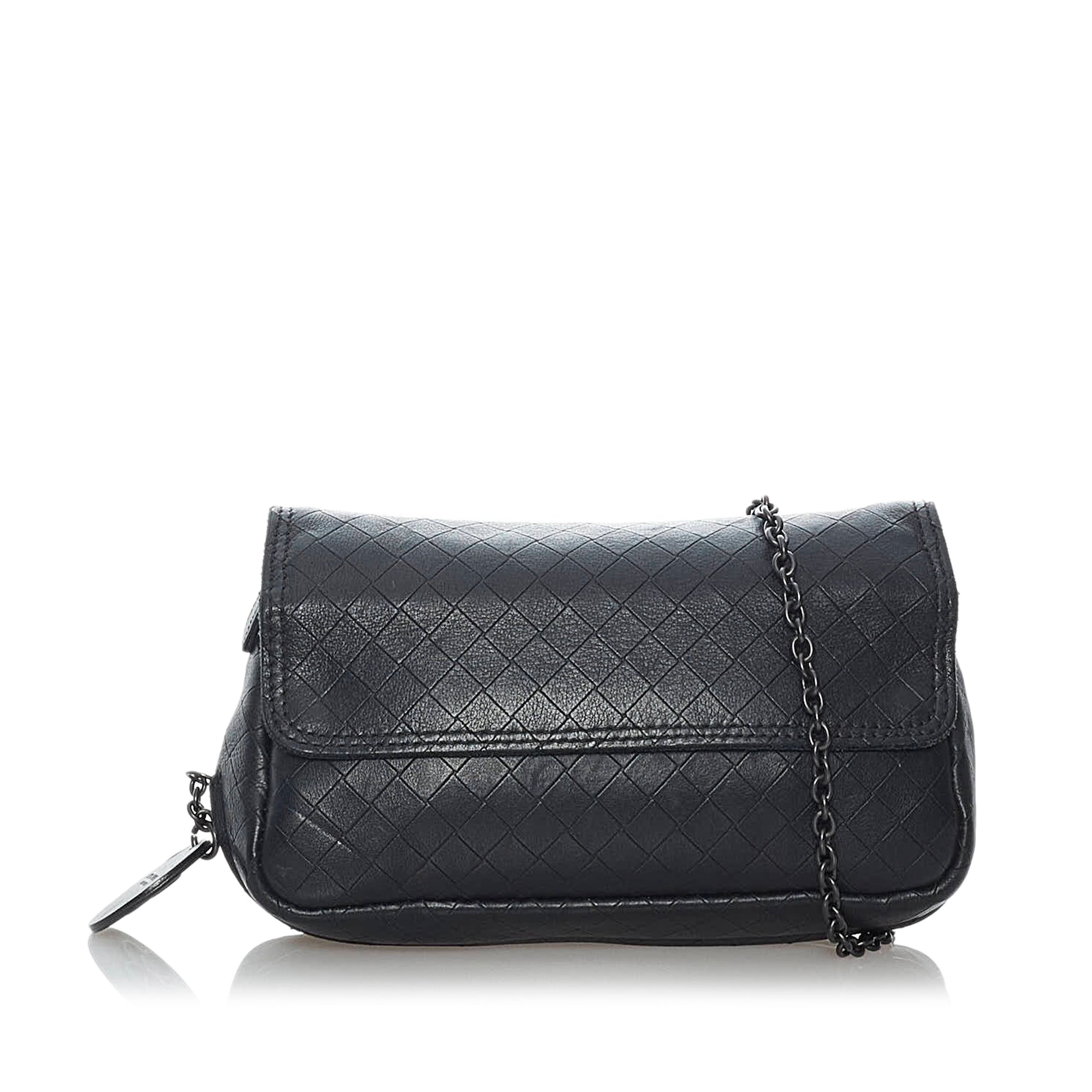 Bottega Veneta Baguette Pochette on Chain in Black