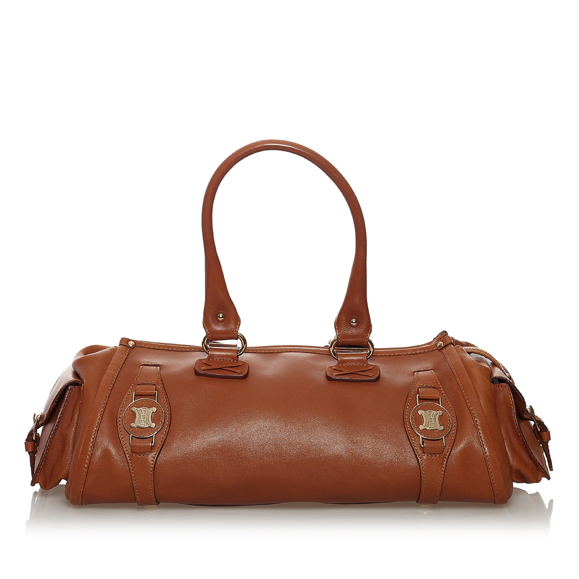 Celine Boston Bag Triomphe Tan in Coated Canvas with Gold-tone - US
