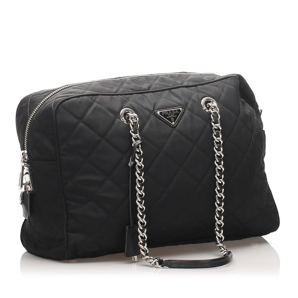 Black Prada Tessuto Impuntu Chain Shoulder Bag – Designer Revival