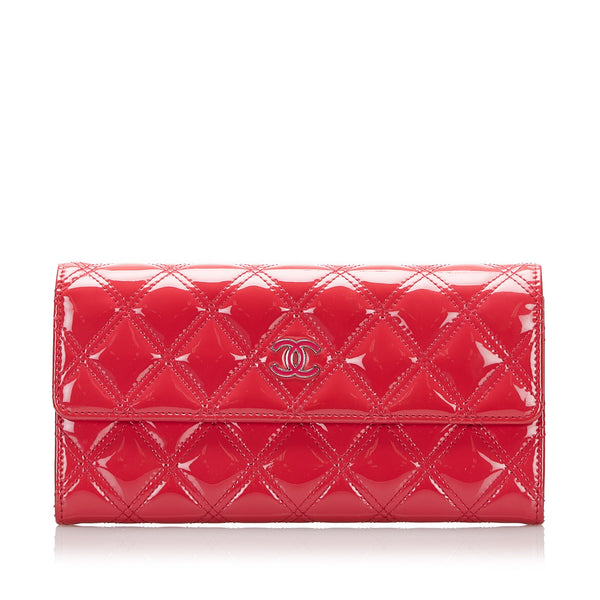 Red Chanel Brilliant Patent Zip Around Wallet