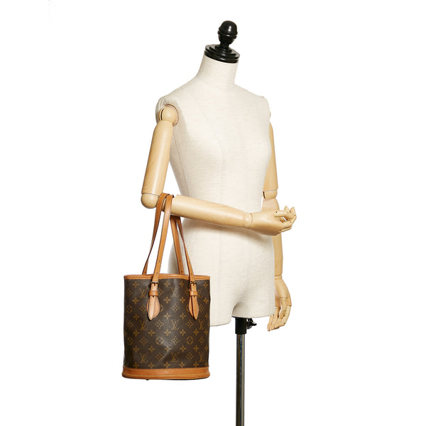 Women Pre-Owned Authenticated Louis Vuitton Monogram Petit Bucket Canvas  Brown Bucket Bag DrawstringBag 