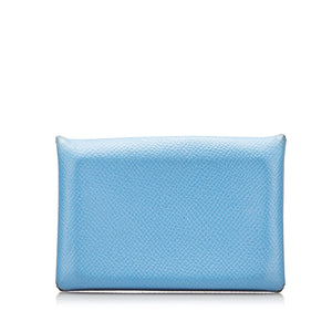 Hermes Calvi Card Holder Epsom Leather Gold Hardware In Sky Blue