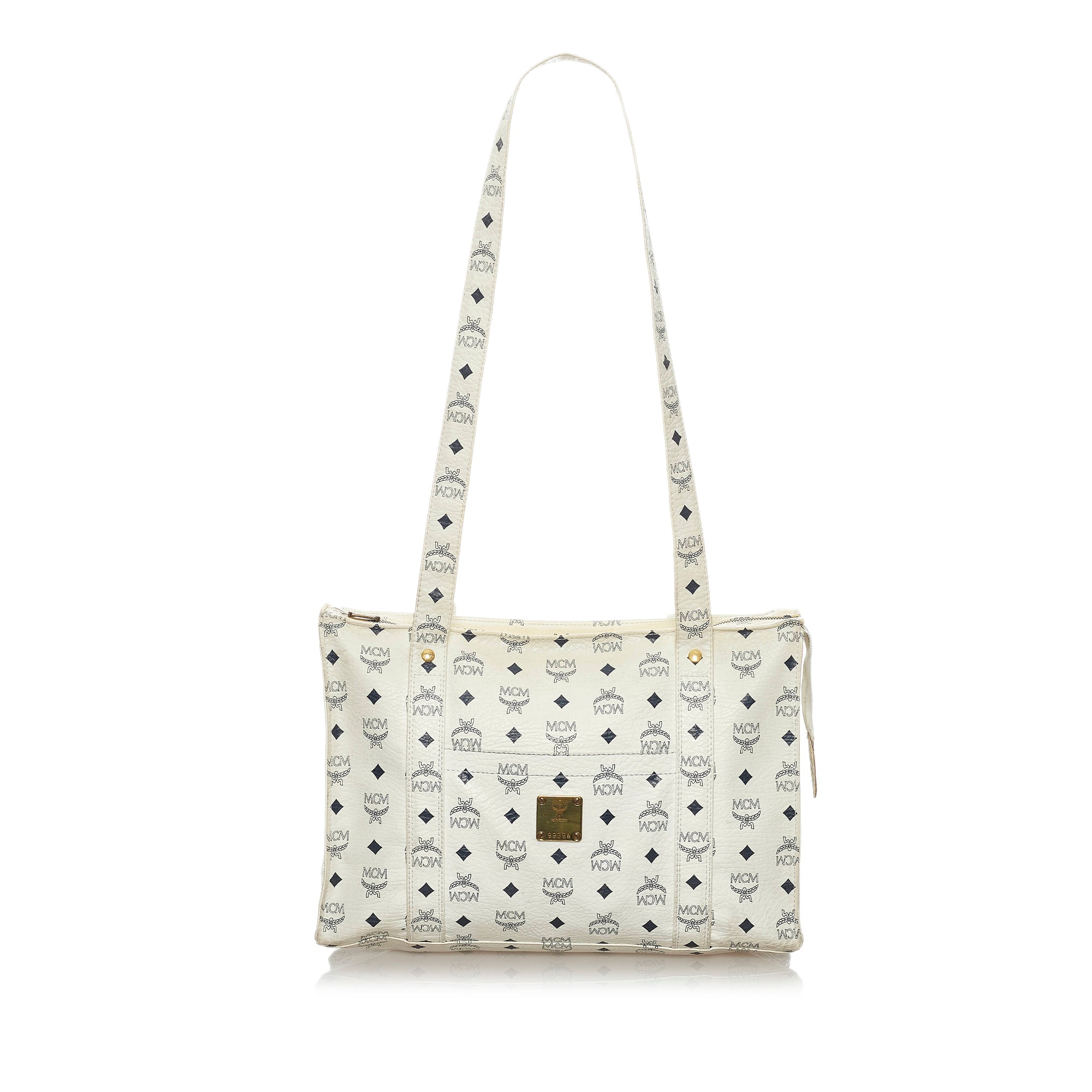 MCM White/Black Visetos Coated Canvas Chain Tote MCM