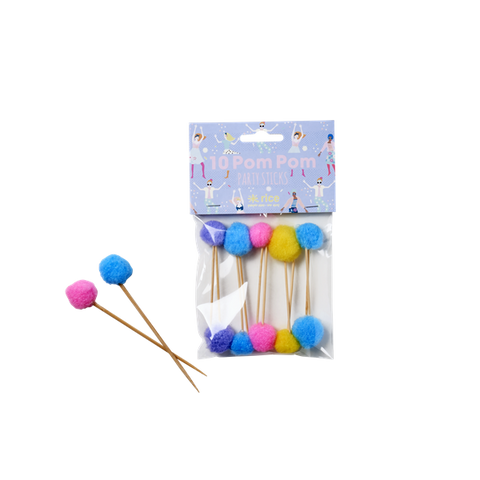 Rice 10 Pompom Party Picks in Assorted Colors PASTI-POMXC