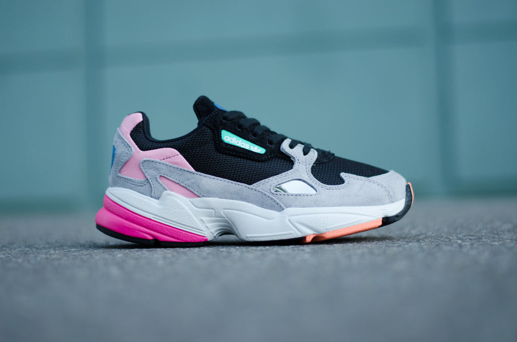 adidas originals falcon trainer in black and pink