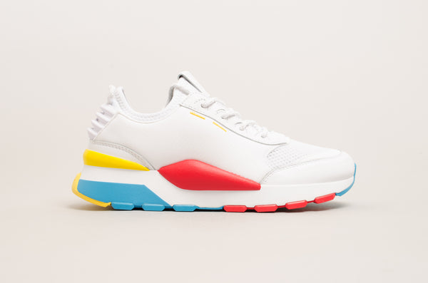 off white red blue and yellow shoes