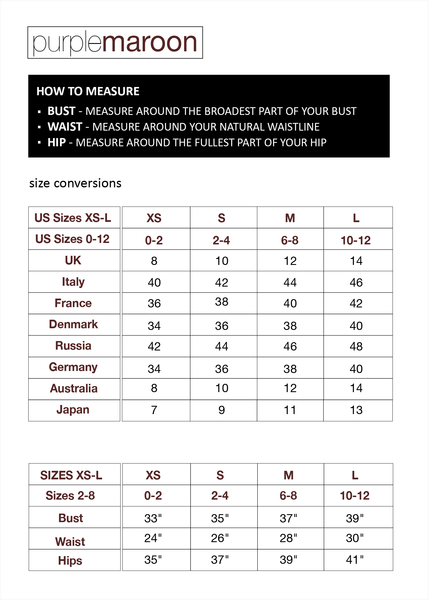 purplemaroon size chart