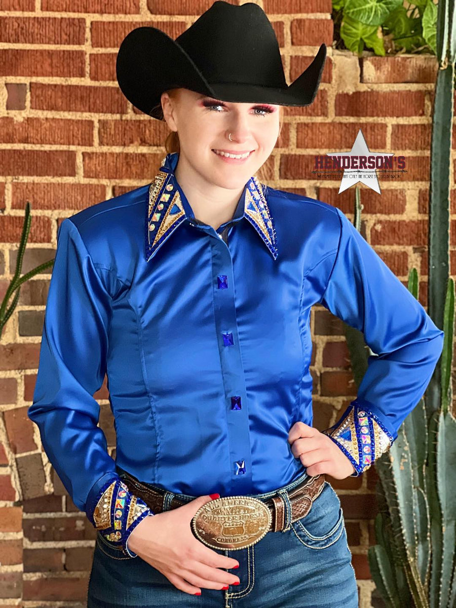 Satin Conceal Zipper Show Shirt ~ Royal Blue | Henderson's