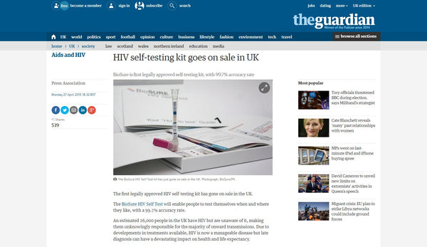HIV Self-testing Kit goes on sale in UK - Guardian Screenshot