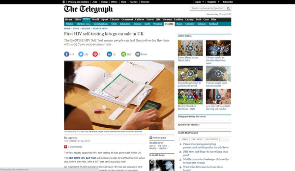 First HIV self-testing kits go on sale in UK: The Telegraph Screenshot