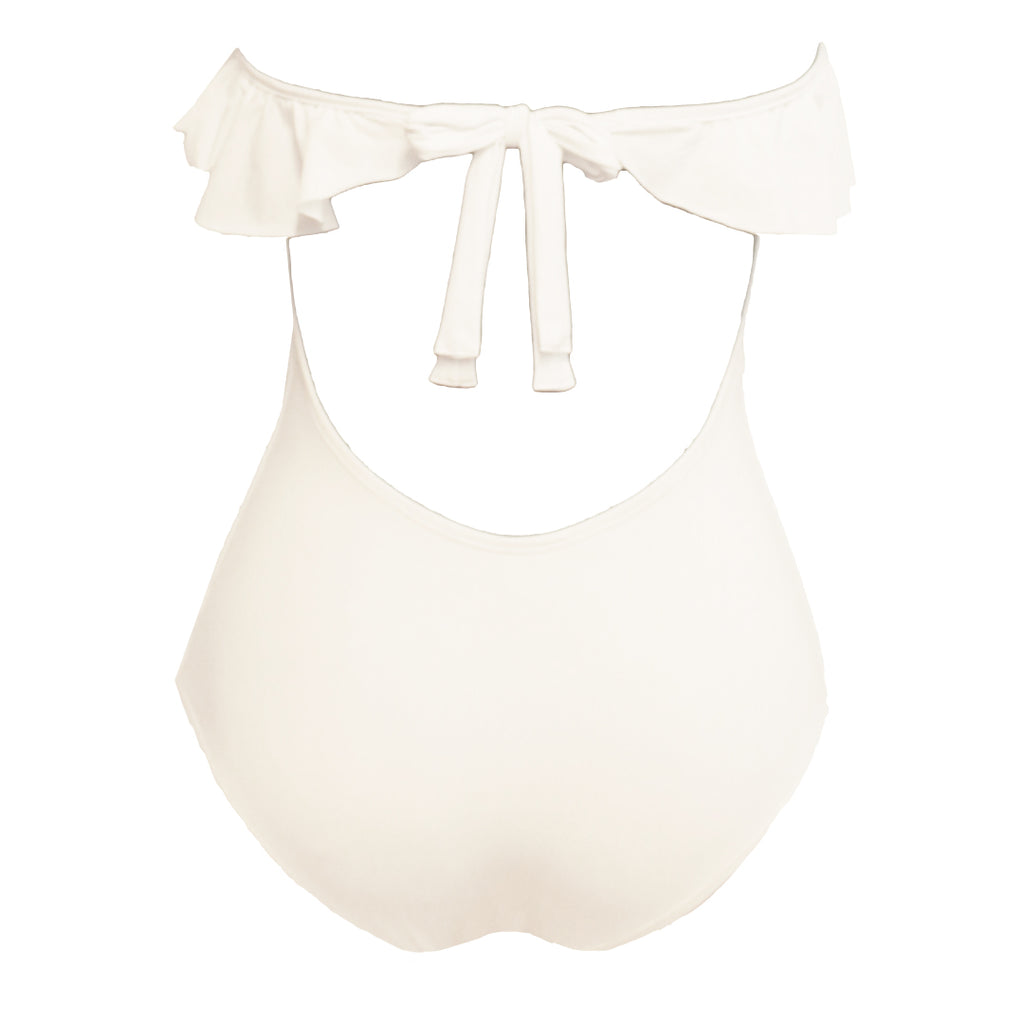 White ruffle one piece