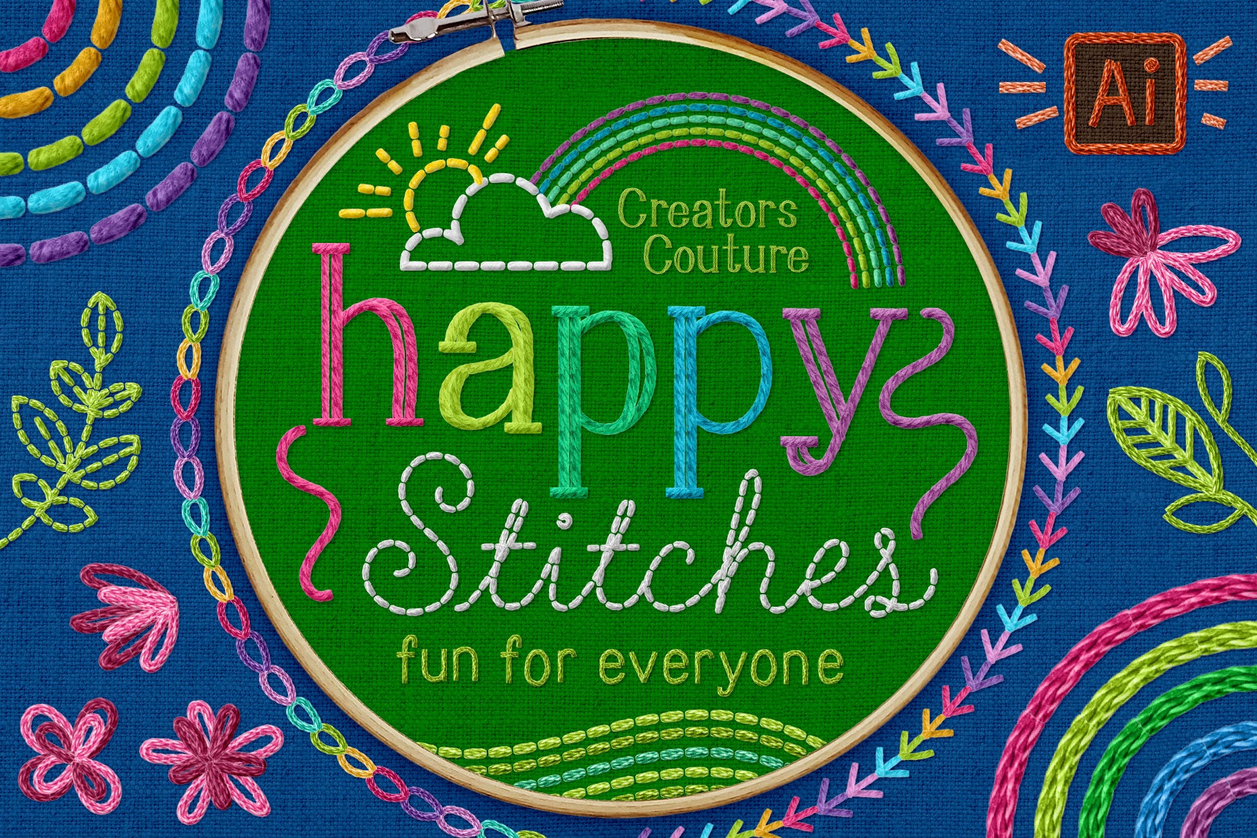 happy stitches embroidery thread brushes for adobe illustrator