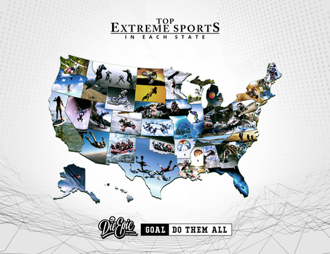 The most popular extreme sport in each state.  