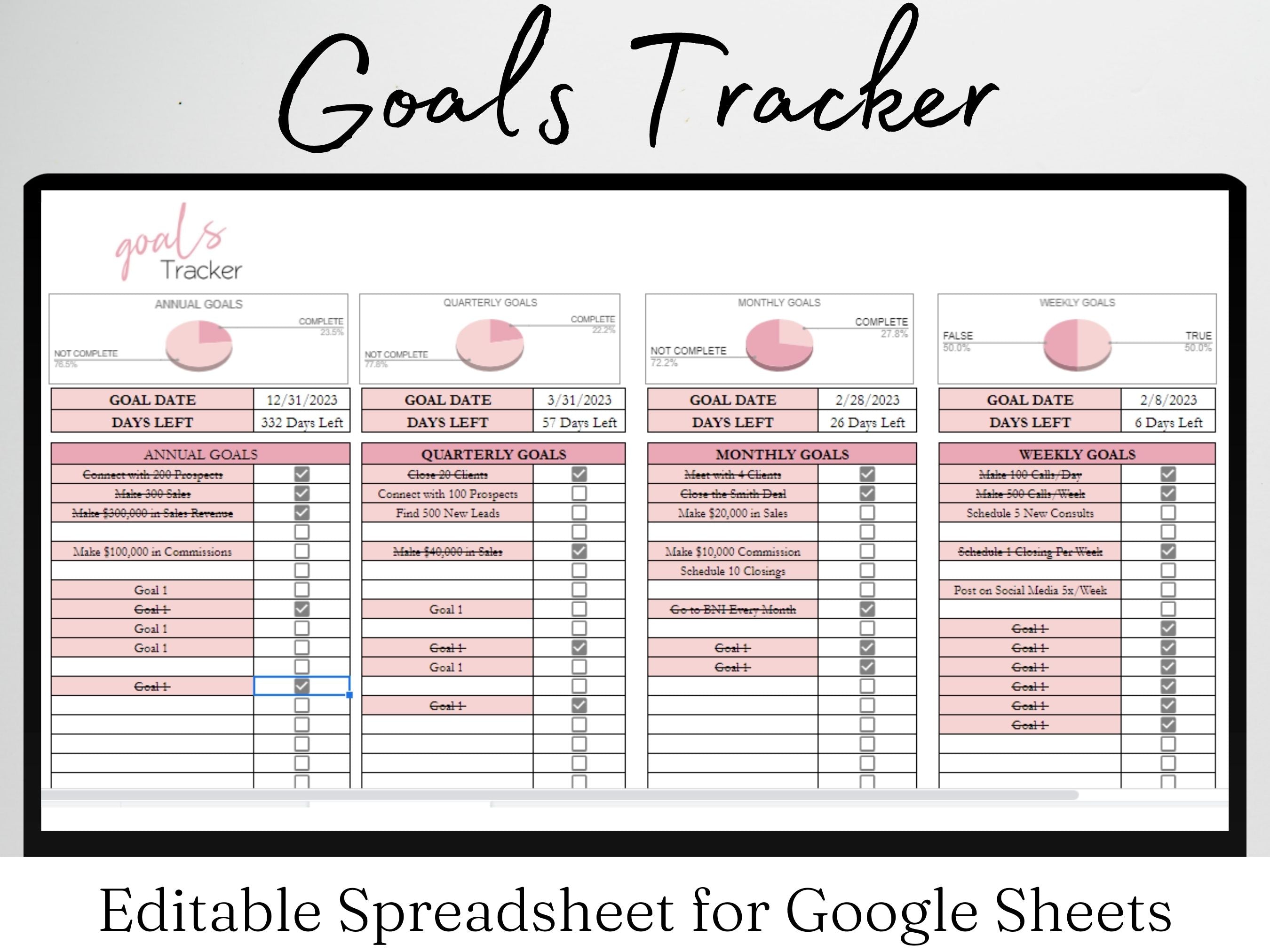 Goal Tracker Template Google Sheets, Goal Tracking Template Excel Shee