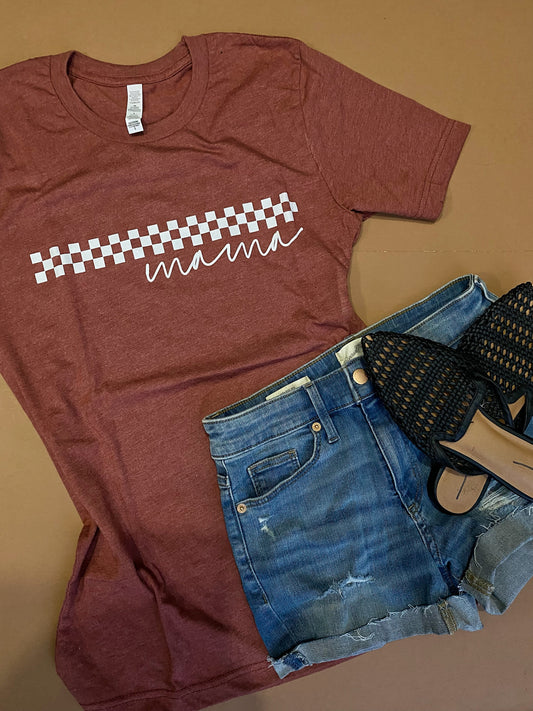 Checkered Mama - Rust tee