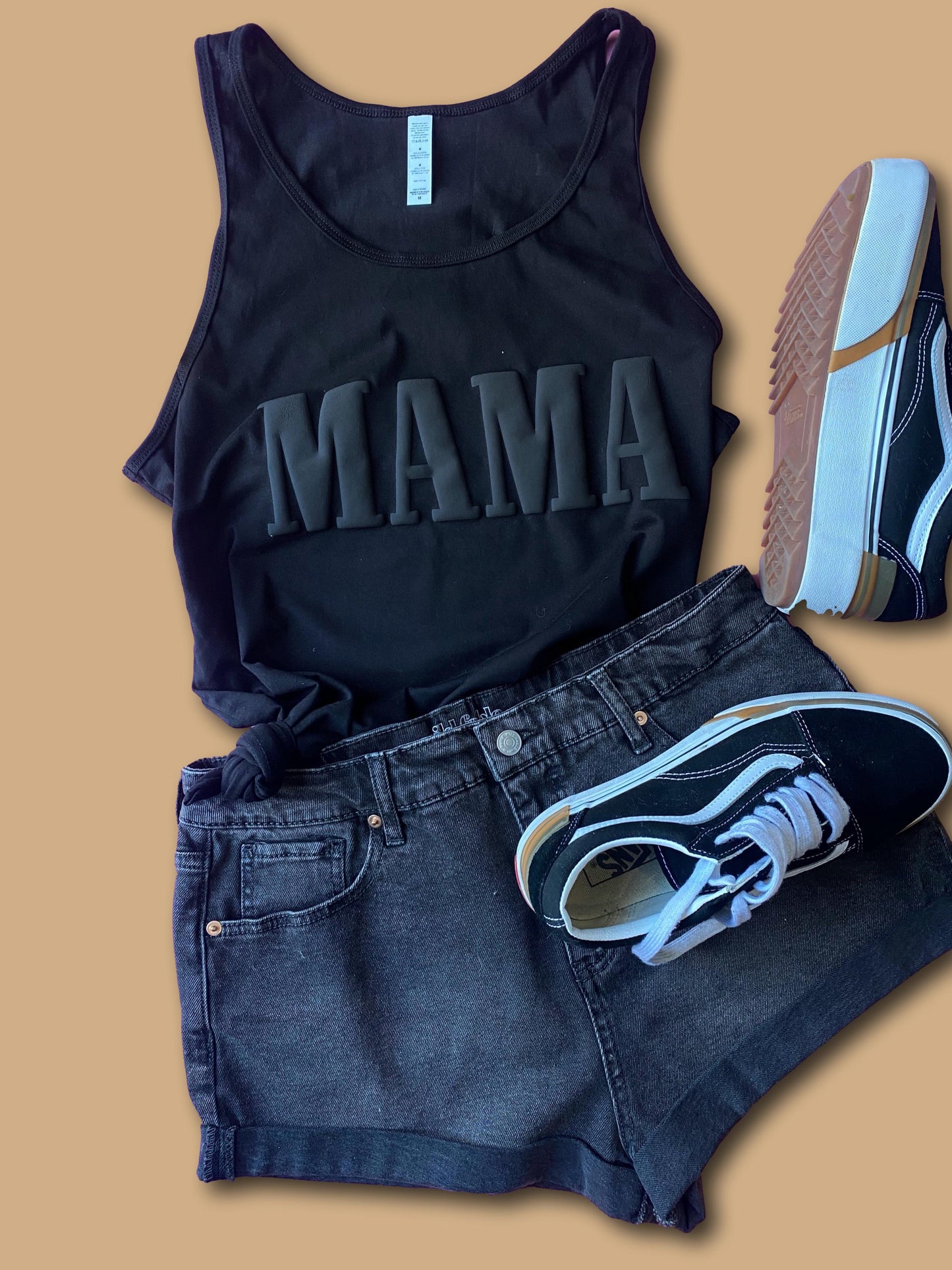 MAMA - Black Tank - Puff Print