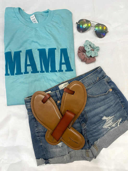 MAMA - teal + turquoise puff tee