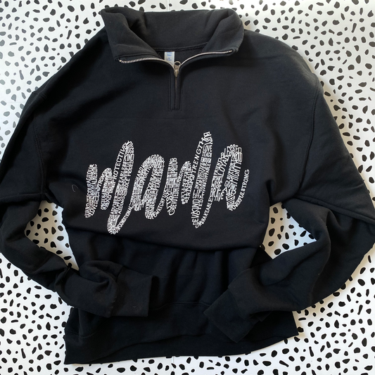 About a Mama - Black Pullover Quarter Zip