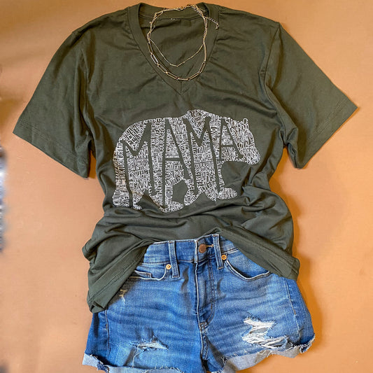 What's in a Mama Bear - Military green v-neck