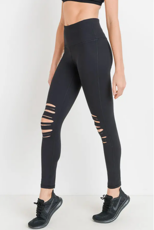 Shredded Knee Laser-Cut high waist leggings