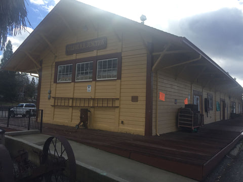 Freight building on railroad platform in Colfax, CA
