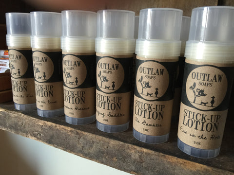 lotion stick-ups in wild west scents