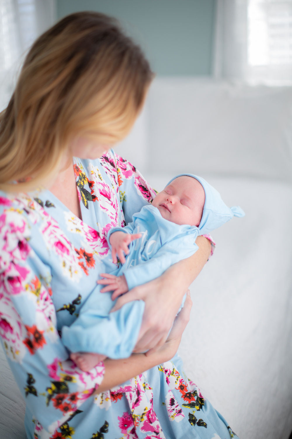 baby boy and mommy matching hospital outfits