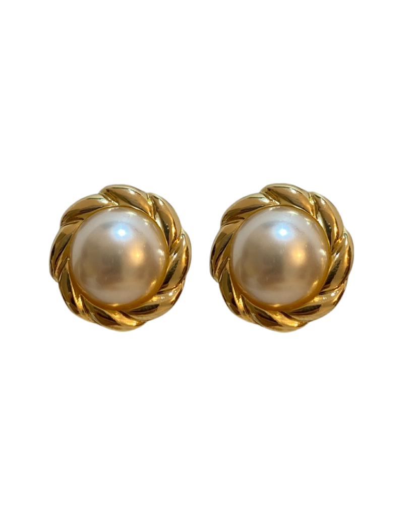 Gold and Pearl Clip on Earrings