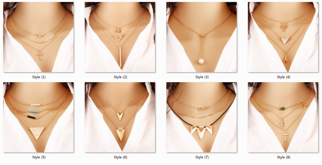 Hot Summer Style Chain Geometric Cross Necklaces Leaf Eye Multilayer Infinity Bohemia Bead Double Chain Necklace Women