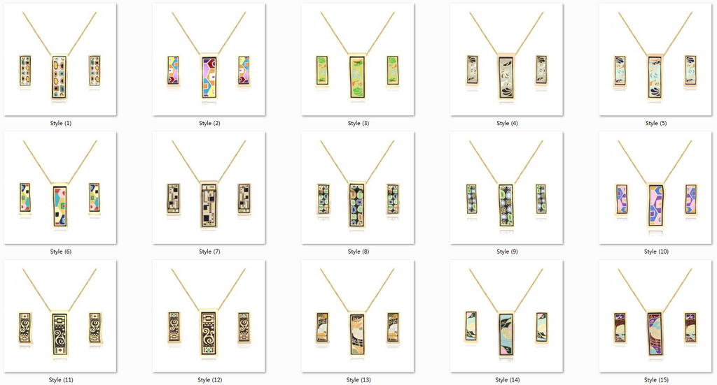 New design gold plated colorful Geometry pattern Rectangular shape earrings & pendant necklace enamel jewelry set
