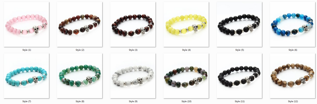 New fashion natural stones skull bracelet Lava stone beads and tiger eye stone beads men bracelet 