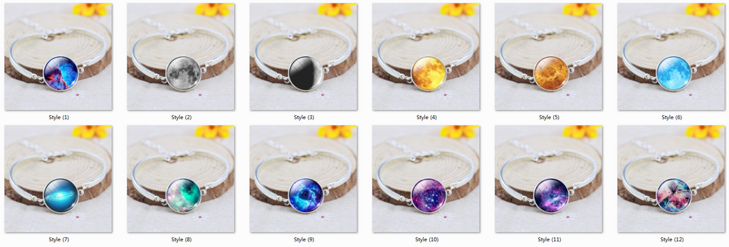 Silver Color Color Bangle Star Moon Glass Cabochon Charm Bracelets & Bangles Fashion Summer Style Jewelry for Women