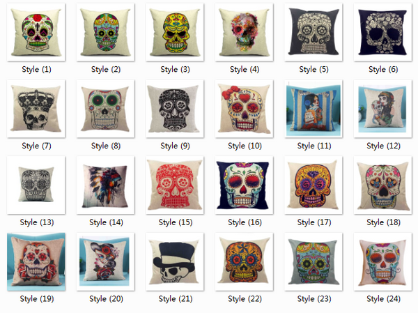 Skull Printed 45x45cm/17.7x17.7'' Linen Cushion For Sofa Decorative Throw Cotton Sofa Decor Couch