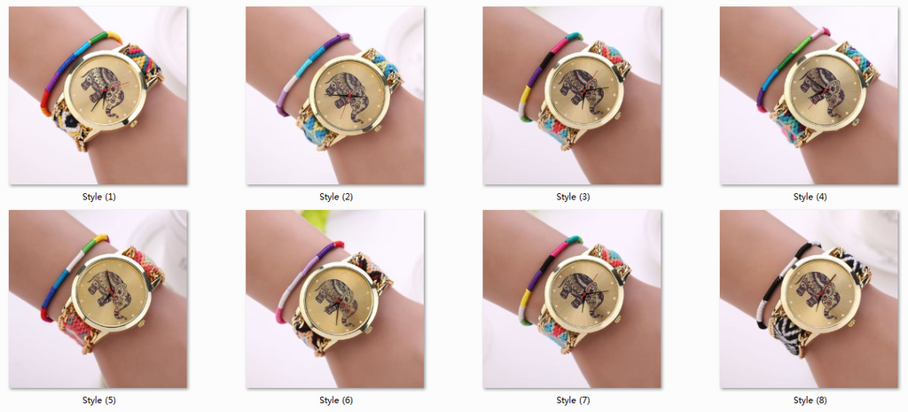 Fashion Women Girl Handmade Weaved Braided Elephant Bracelet Dial Quarzt Watch