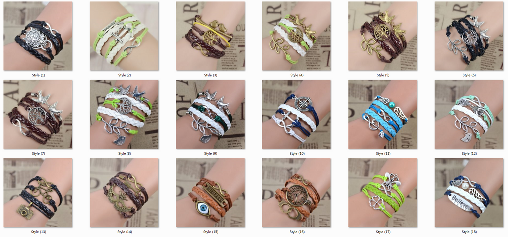 New Arrival Mix Infinity Love Leather Love Owl Leaf Charm Handmade Bracelet Bangles Jewelry Friendship Gift Items