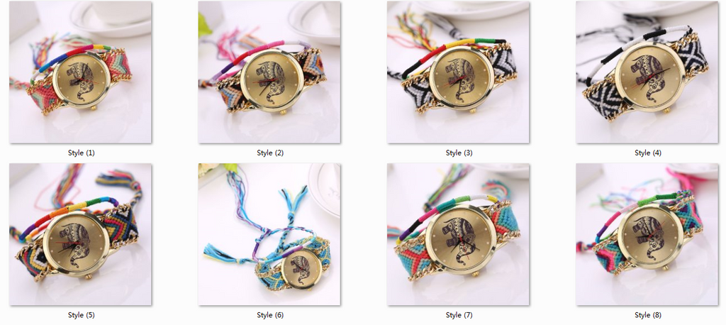 Sanwony New Women Girl Handmade Weaved Braided Elephant Bracelet Dial Quarzt Watches